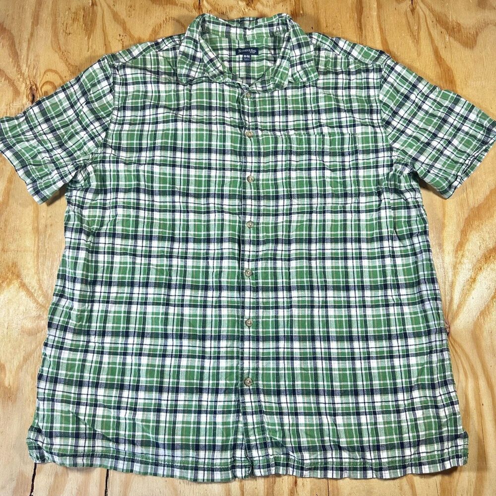 St John's Bay 2XL-TALL green plaid button up